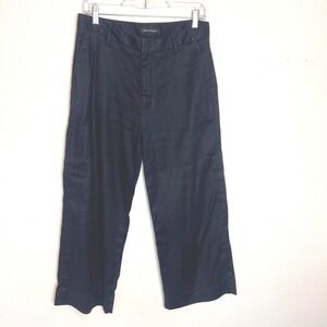 Banana Republic Black Wide Leg Crop Linen‎ Blend Pants Women Size 10